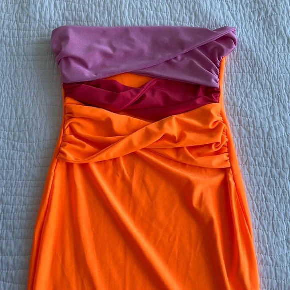 open lace back dress Lucci Lu 1291 Size 2 Orange Sequin High Slit Cutout Back Prom Dress Corset V Neck Formal Gown main image 1